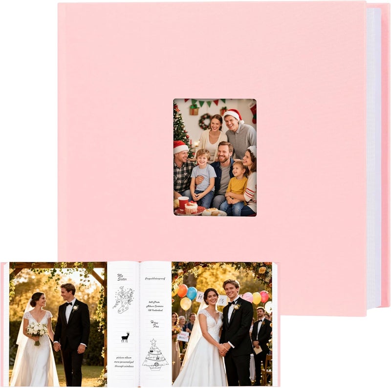 Aevdor Photo Album 8x10 100 Photos, 100 Pockets Picture Album, Linen Fabric Cover Picture Book for Photos with Writing Space, 8x10 Photo Album Book for Wedding Travel Family Memories（Pink） - Image 1